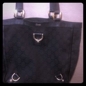 Authentic GG Abbey Canvas Handbag Leather Trim